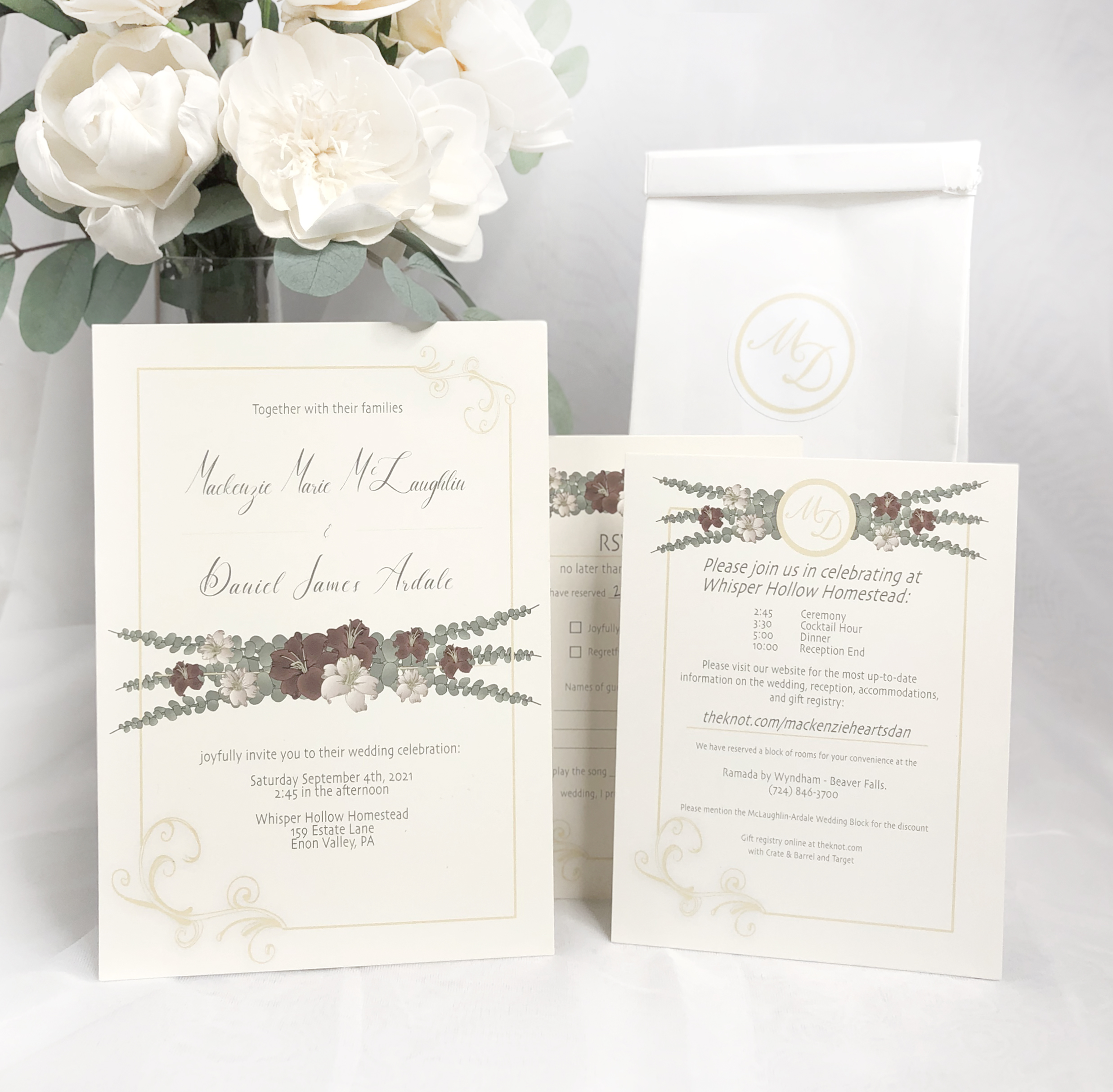 Ardale Invitation RSVP, Reception Card & Cookie Bag