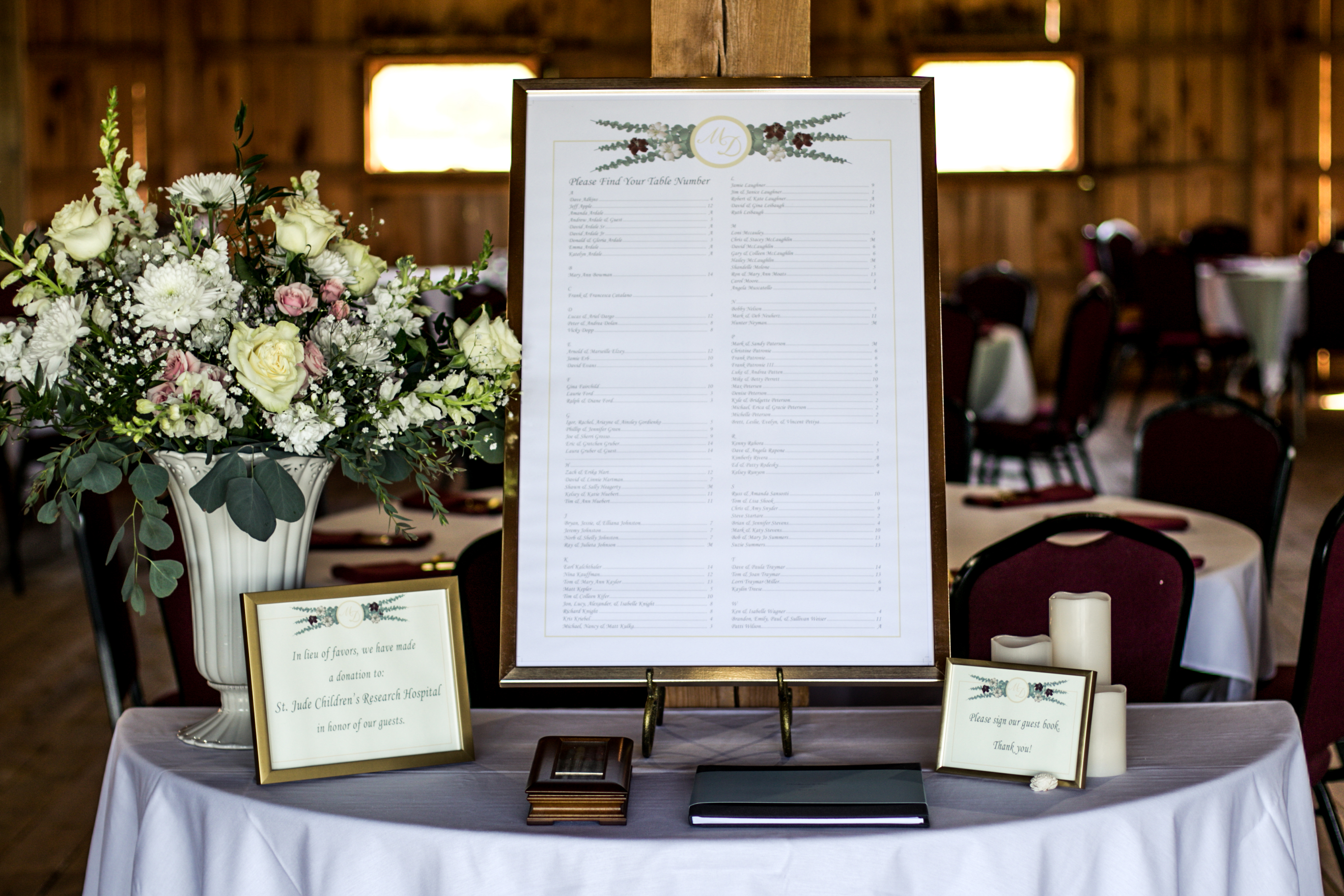 Seating Chart, Gift & Favor Sign, Enon Valley Venue